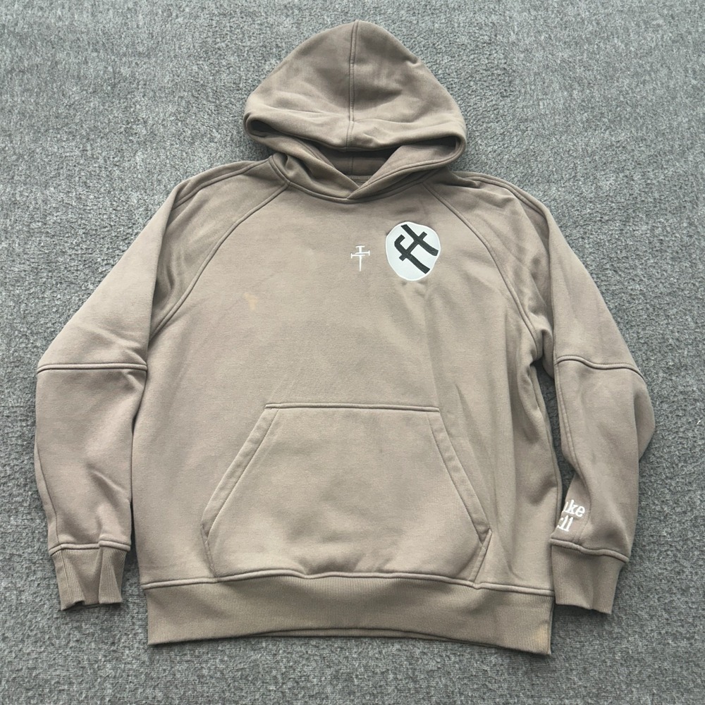 Three Nails‎ Hoodie Mens M Cross Logo Pullover Luke 16:11 STAINED